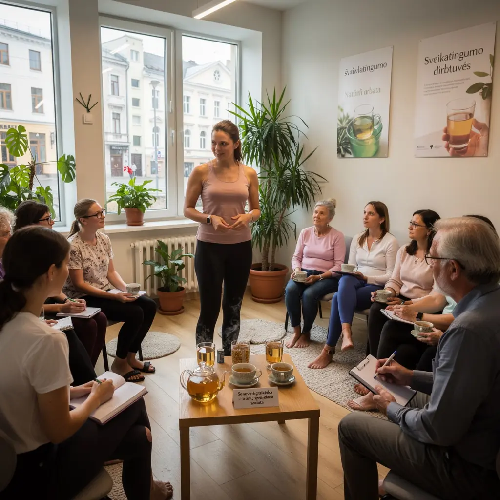 Porcija graikų citrinos arbatos, pristatyta elegantiškame puodelyje, paruošta vartoti.
